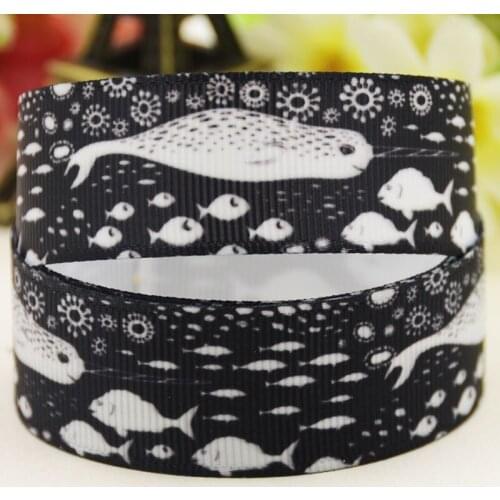 22mm 25mm 38mm 75mm Fish Cartoon pattern printed Grosgrain Ribbon party decoration 10 Yards X-04218