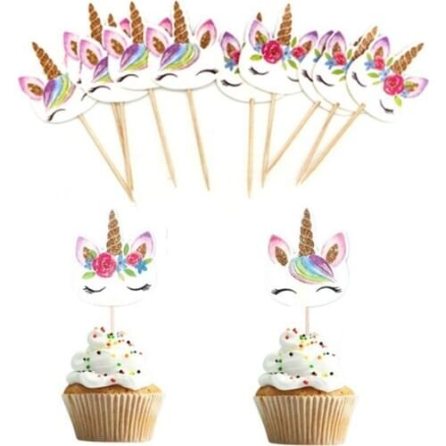 24 pcs/lot Baby Shower Decorations Cartoon Unicorn Cupcake Toppers Cake Decorating Card Picks Kids Girl Birthday Party Supplies