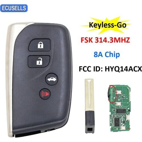 4 Button Keyless-Go Remote Car Key Board 271451-5290 FSK 314.3MHz 8A Chip For Lexus LS460 LS600H FCC ID: HYQ14ACX TOY12 Blade