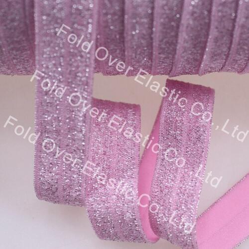 5/8 inch pearl pink thread foe fold over elastic for hair tie DIY #90101, silver glitter elastic, 100yards/roll
