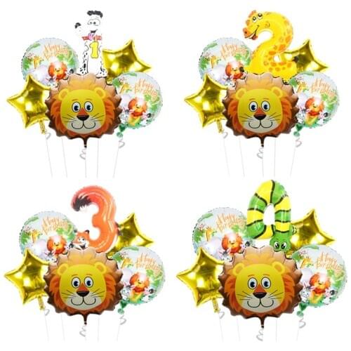 6pcs/lot Animal Digital Foil Balloons Number Balloon Jungle safari Theme Party Decor Birthday Baby Shower Party Supplies xx55