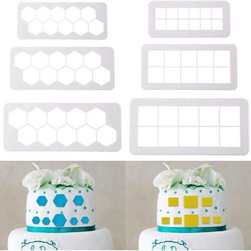 6 Pieces Geometric Cake Fondant Cutter Square Cookie Cutter Hexagon Cookie Cutter for Cake Cupcake Making or Polymer Clay Craft