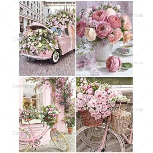 Diamond Painting Full Square/round Flowers Picture Embroidery Cross Stitch Kit Drill Mosaic Landscape Bicycle Home Decoration