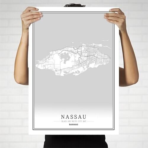 Bahamas Creative city map Nassau Abstract Canvas Painting Black and white Wall Art Print Poster Picture Home Decoration Painting