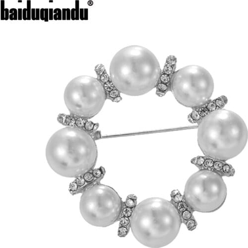 Baiduqiandu Women Men Pearl Round Brooches Clothes Accesseries Jewelry Wedding Party Pins Gift Anti-exhaust