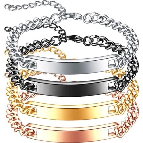 New Fashion Handmade Personalized Custom Engraving 7MM Width Stainless Steel Chain Bracelet Jewelry