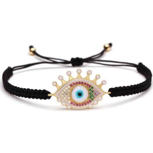 White Red Green Loght Purple Cubic Zirconia Copper Evil Eye Charm Bracelet Women Slide Cord Adjustable Macrame Jewelry Present