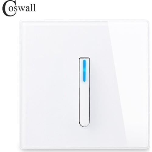 COSWALL 1/2/3/4 Gang 1 Way Piano Key Design On / Off Wall Light Switch LED Indicator Tempered Glass Panel White Black Grey