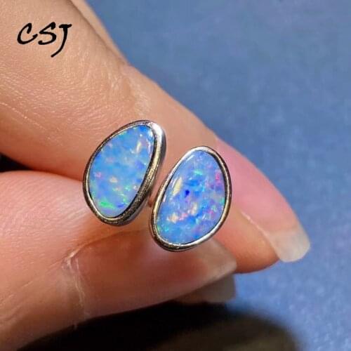 CSJ 100% Natural Opal Earrings Sterling 925 Silver Origin in Australia for Women Party Birthday Gift