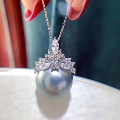D115 Fine Jewelry 925 Sterling Silver Natural Ocean Tahiti Pearl 12-11mm Pendants Necklaces for Women FIne Pearls Pendants