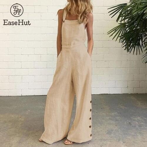 EaseHut Fashion Women Solid Color Jumpsuit Sleeveless Pocket Zipper Button Loose Casual Romper Overall Playsuit Female Jumpsuit
