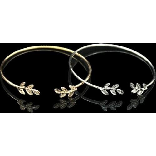 Smooth Elegant Five Small Tree Leaves Each Side Black Golden Silver Plated Bangles For Women