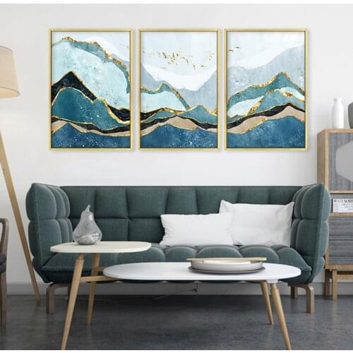 Abstract Mountain Peak Flying Bird Canvas Painting Gold Foil Mountain Painting Poster Print Picture for Living Room Home Decor
