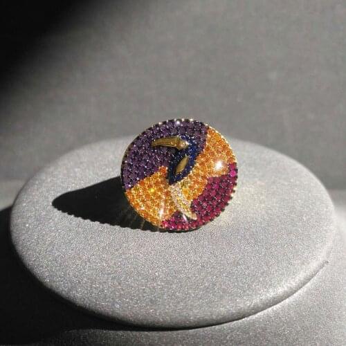 S925 sterling silver ring June new product tropical toucan colorful zircon ring female fashion personality bohemian style