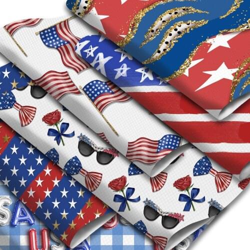 Independence Day Faux Leather Sheets Star Flag Pattern Printed Synthetic Leather Fabric 20x33cm for Fourth of July Crafts