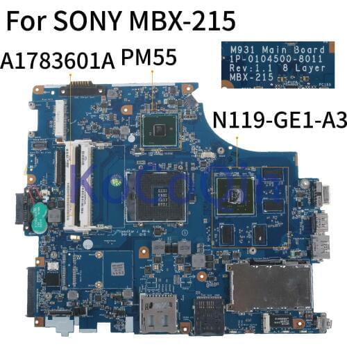 KoCoQin laptop Motherboard For SONY VPCF1 VPC-F VPC-F115FM MBX-215 Mainboard A1783601A N119-GE1-A3 PM55