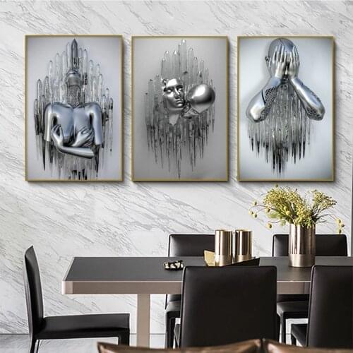 Metal Figure Statue Art Canvas Painting Romantic Abstract Posters and Prints Wall Pictures Modern Interior Decoration for Home