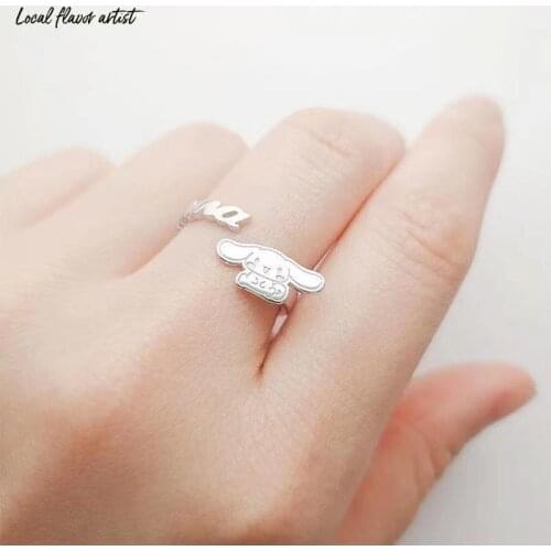 Cute Cartoon Image Ring Kawaii Anime Big Ears Puppy Letters Cinnamo Lolita Personalized Fashion Style Open Ring Adjustable Size