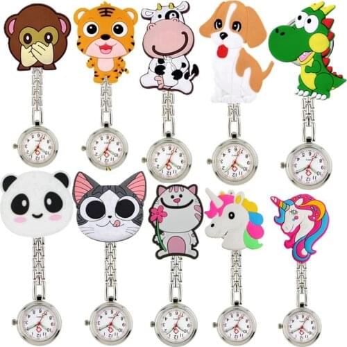 Lovely cute soft rubber cartoon animal pocket watches for nurse doctor women mens hospital medical gift hang clip quartz watches