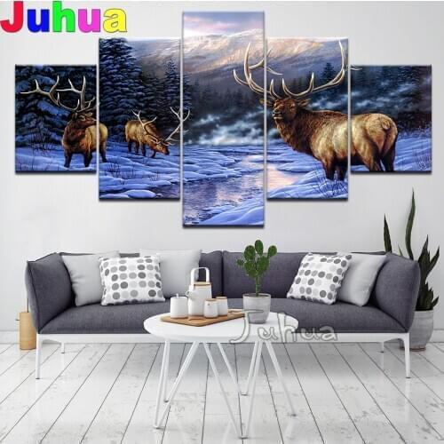 5 piece Animals Elk Deer Artistic Fractal Pattern Animal Picture Diamond Painting Cross Stitch Full Diamond Embroidery home Gift