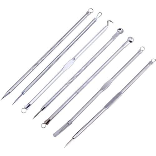 7PCS Blackhead Whitehead Pimple Acne Blemish Extractor Remover Tool Set Kit Face Skin Care Tools Needles Facial Pore Cleaner