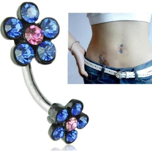 PINKSEE 1Pc Sexy Dangling Navel Belly Button Rings Crystal Butterfly Flower Navel Ring Umbilical Nail Body Piercing Jewelry