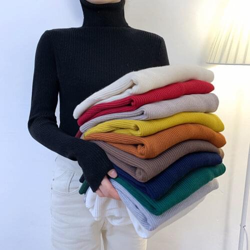Turtleneck Pullover All-Match Autumn And Winter Womens New Slim Pure Color Simple Striped Sweater Plus Size Vestidos De Muje