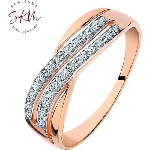 SKM 14k Solid rose gold diamond rings for women vintage Engagement rings designer Promise Luxury Fine Jewelry