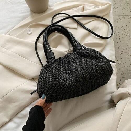 Straw Bag Leather Handle Natural Retro Summer Beach Tote Bags Handwoven Bag Woven Rattan Crossbody Bag for Ladies Travel