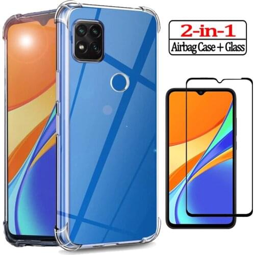 Glass+ airbag case for xiaomi redmi 9c soft transparent cover for xiomi xiomi redmi note 9 pro 8t redmi9 a c 2- in-1