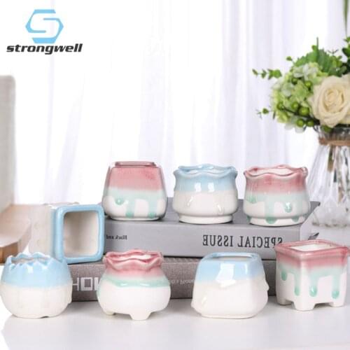 Strongwell Glazed Flower Pot Ceramic Planter Miniature Model Home Decoration Accessories Office Desktop Display Planter Bonsai