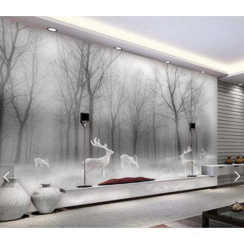 Misty Fog Forest Wallpaper ELK Wall Mural 3D Photo Wall Paper Roll Living Room Bedroom TV Background Wall Covering Paper Rolls
