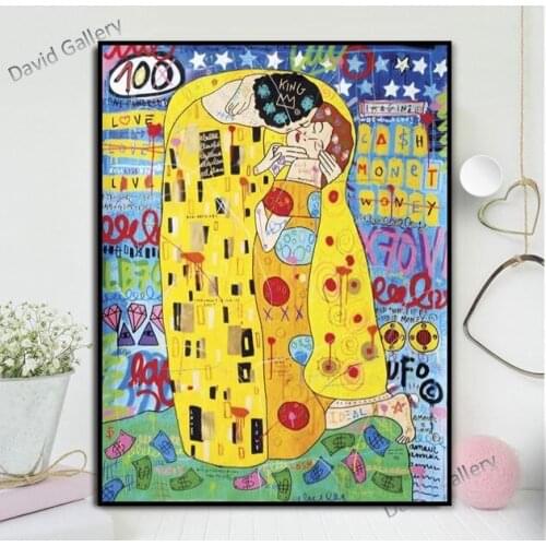 Home Decoration graffiti popular art Alec Monopoly by hand painted "KISS "Canvas Painting Pictures Wall Art For Living Room