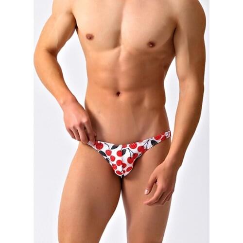 WD289 2021 New cherry mesh swimsuits men sexy super low waist swimming trunk bikinis hot men swimwear swim brief Small Size