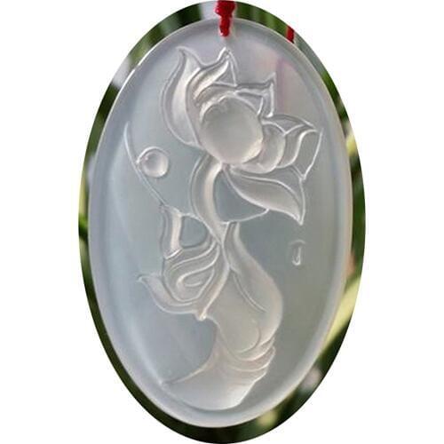 Koraba Fine Jewelry Superb Manual Natural Ice Species White Agate Chalcedony Hand Take Lotus Necklace Pendant Free Shipping