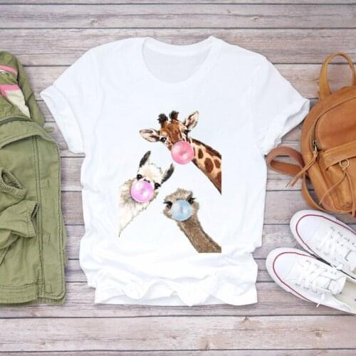 Women Cartoon Giraffe Funny Animal 90s Short Sleeve Print Lady T-shirts Top Womens Stylish T Shirt Ladies 2021 Tee T-Shirt