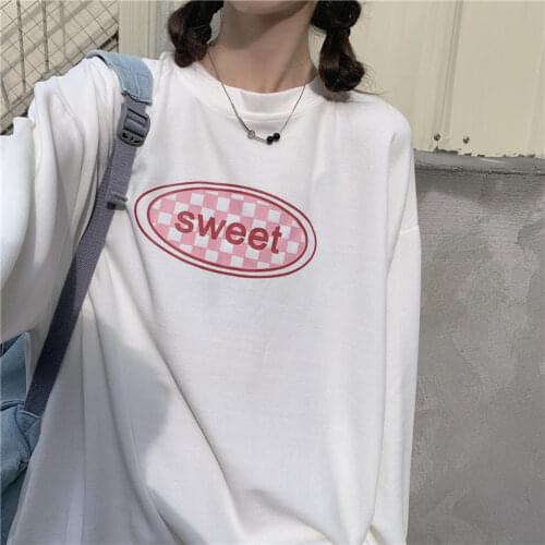 Korean Style Sweet Letter Print Womens Sweetshirts O-Neck Pullovers Autumn Clothes Long Sleeve Casual Loose Hood Sweatshirt