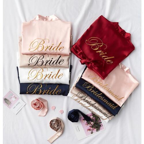 Sexy Casual Short Women Kimono Gown Lettle Embroidery Bride Bridesmaid Wedding Robe Comfortable Silky Satin Sleepwear Homewear