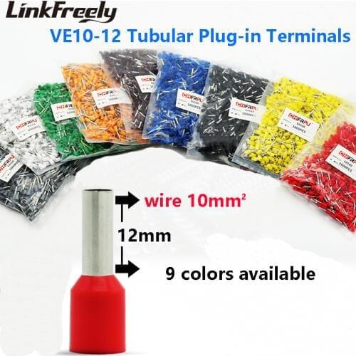 1000pcs VE10-12 E10-12 Tubular Insulated Electrical Wire Terminal Connector Faston Cable Heat Shrink Splice Terminal Crimp Pin