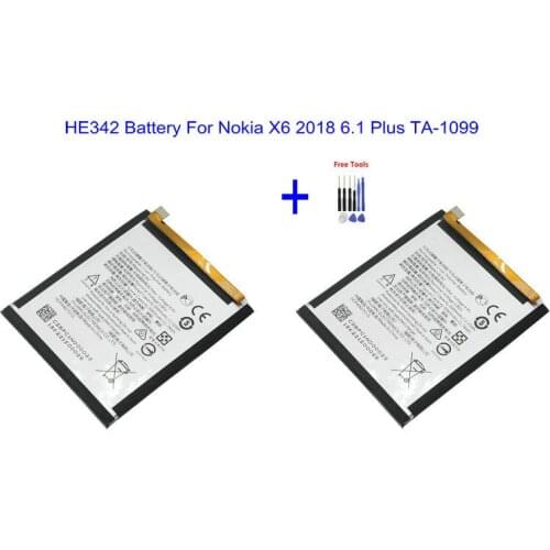 2x HE342 3060mAh /11.78Wh Replacement Battery For Nokia X6 2018 6.1 Plus TA-1099 TA-1109 X5 5.1 Plus Batterie + Repair Tools kit