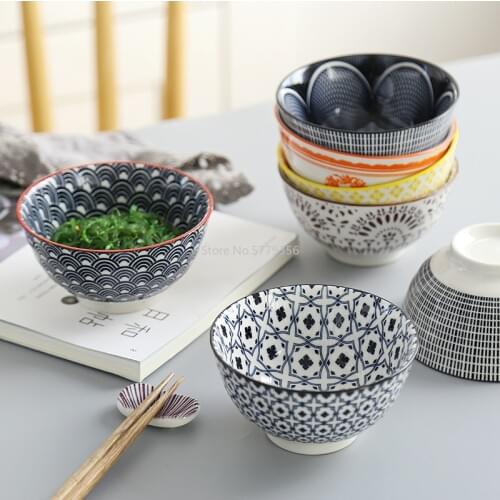 4 Pcs/set 4.5 Inch Rice Bowl Ceramic Tableware Thread Underglaze Color Support Oven and Dishwasher