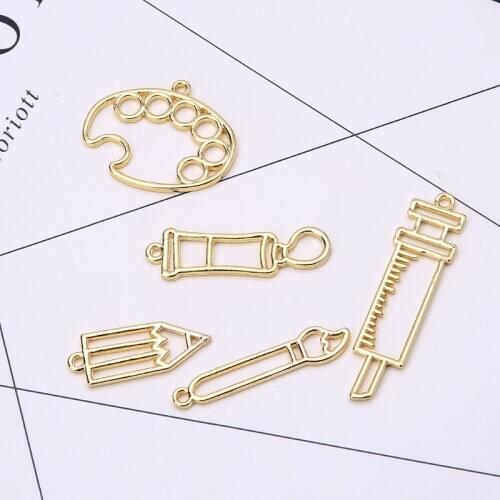 6Pcs Cat Dog Round Pocket Watch Metal Frame Pendant Open Bezel UV Resin Jewelry