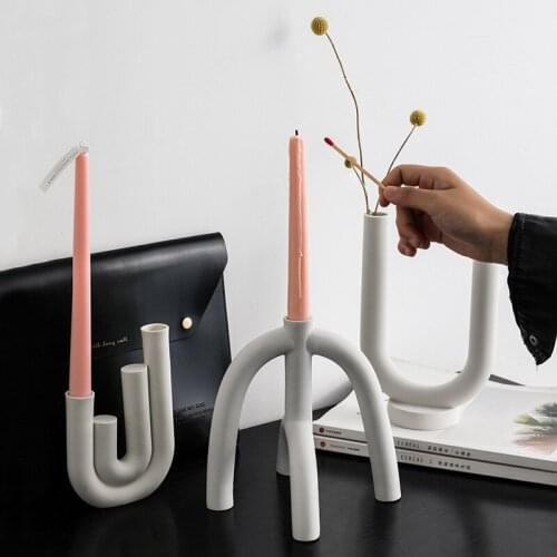 Nordic White Ceramic Candlestick Pipe U Shape Candle Holders Home Decor Scandinavian Modern Candle Stand Wedding Ornament