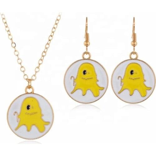Free Shipping Halloween Gift Cute Ghost Shaped Earrings Necklace Jewelry Set
