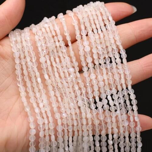 Natural Stone Moonstone Beads Flat Round Faceted Quartzs Bead for Jewelry Making DIY Women Bracelet Necklace Accessories