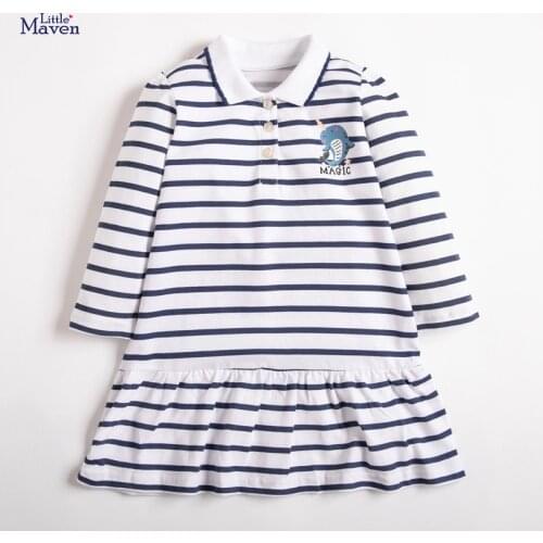 Little Maven Frocks for Baby Girls Brand Autumn Clothes Cotton Dolphin Print Toddler Striped Dress for Kids 2-7 Years