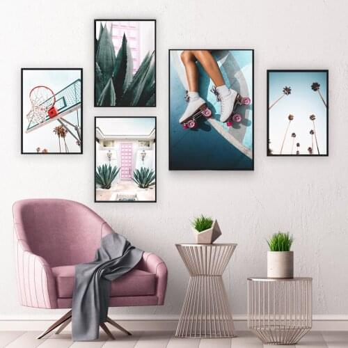 Europe City Pink Door Life Quote Nordic Wall Art Canvas Painting Cactus Landscape Pictures Prints Living Room For Home Decor