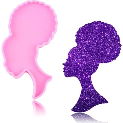 Glossy Afro Girl Female Shape Epoxy Silicone Mold Jewelry Making Pendant Mould DIY Craft Geode Coaster Agate Resin Molds