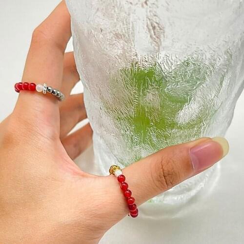 Rings for Women Stainless Steel Beaded Ring Bohemian Romantic Style Handmade Natural Stone Ring Banquet Party Jewelry Gifts