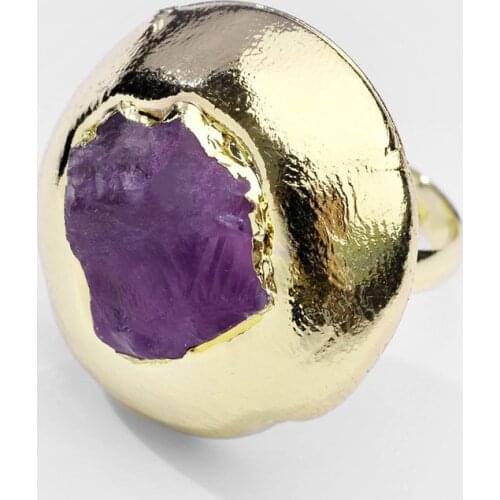 Fashion Jewelry Women Natural Purple Stone Druzy Ring Wide Statement Ring Adjustable Size